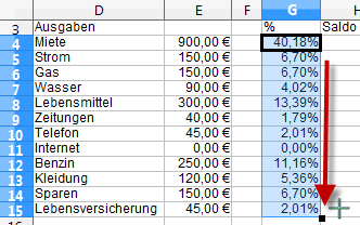 Formel in Zelle G4