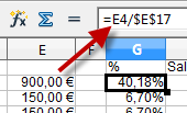 Formel in Zelle G5