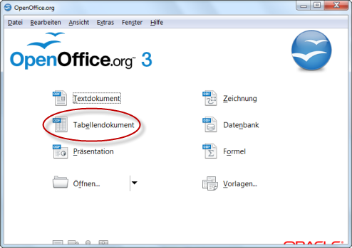 Startbildschirm OpenOffice