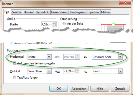 Textrahmen horizontal zentrieren